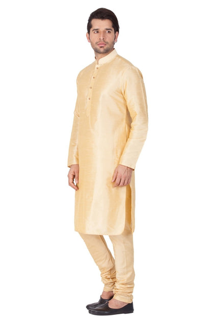 Vastramay Men's Gold Cotton Silk Blend Kurta and Pyjama Set