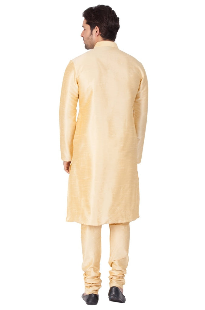 Vastramay Men's Gold Cotton Silk Blend Kurta and Pyjama Set