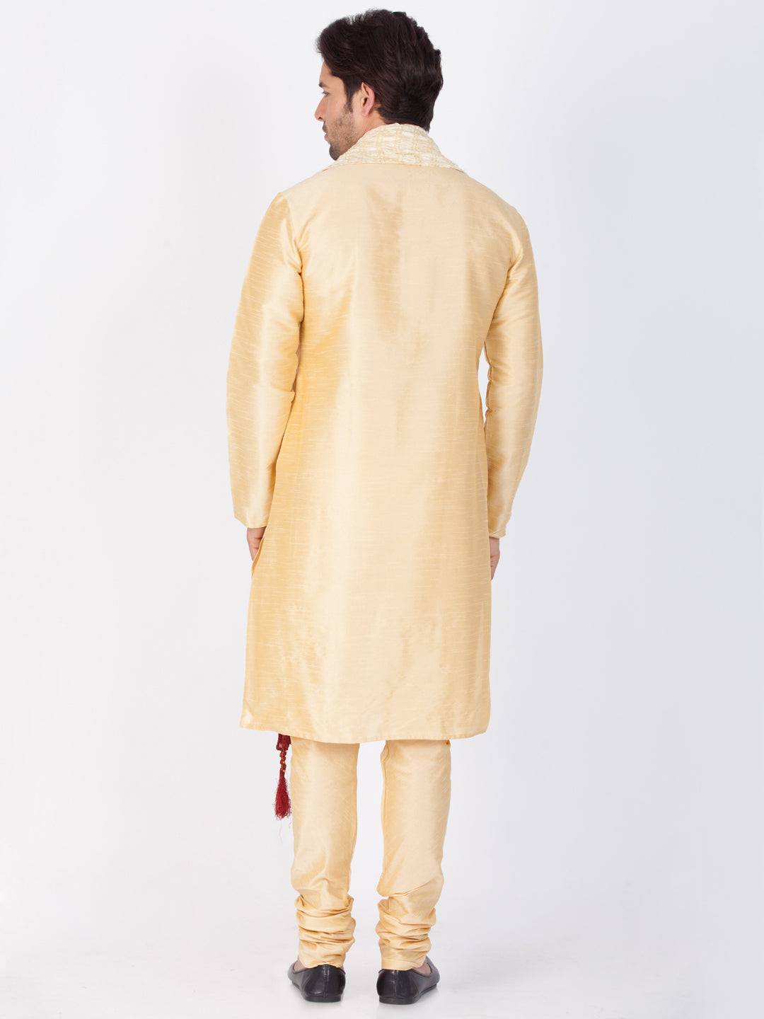 Vastramay Silk Blend Gold Baap Beta Kurta Pyjama And Dupatta Set