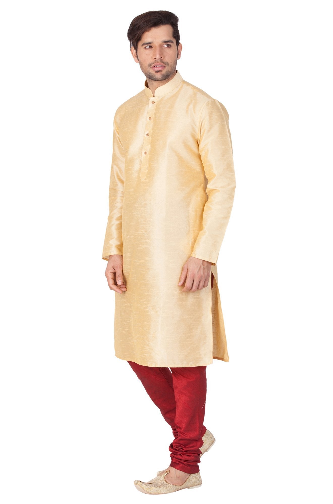 Vastramay Men's Gold Cotton Silk Blend Kurta and Pyjama Set