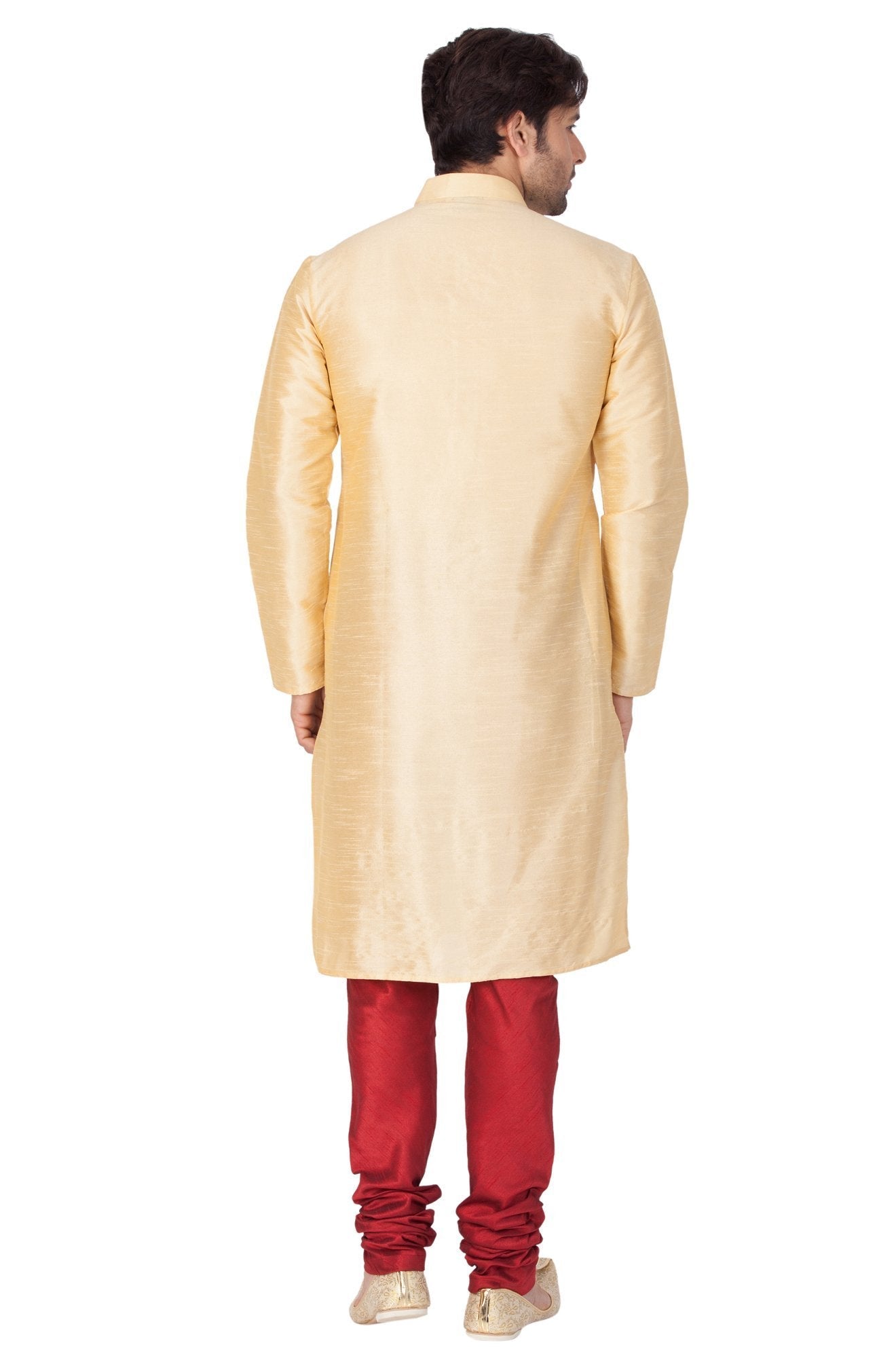 Vastramay Men's Gold Cotton Silk Blend Kurta and Pyjama Set