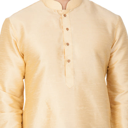 Vastramay Men's Gold Cotton Silk Blend Kurta, Pyjama & Dupatta Set