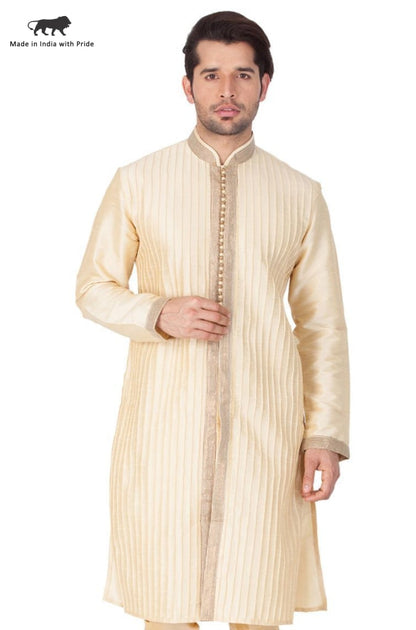 Vastramay Men's Gold Cotton Silk Blend Kurta