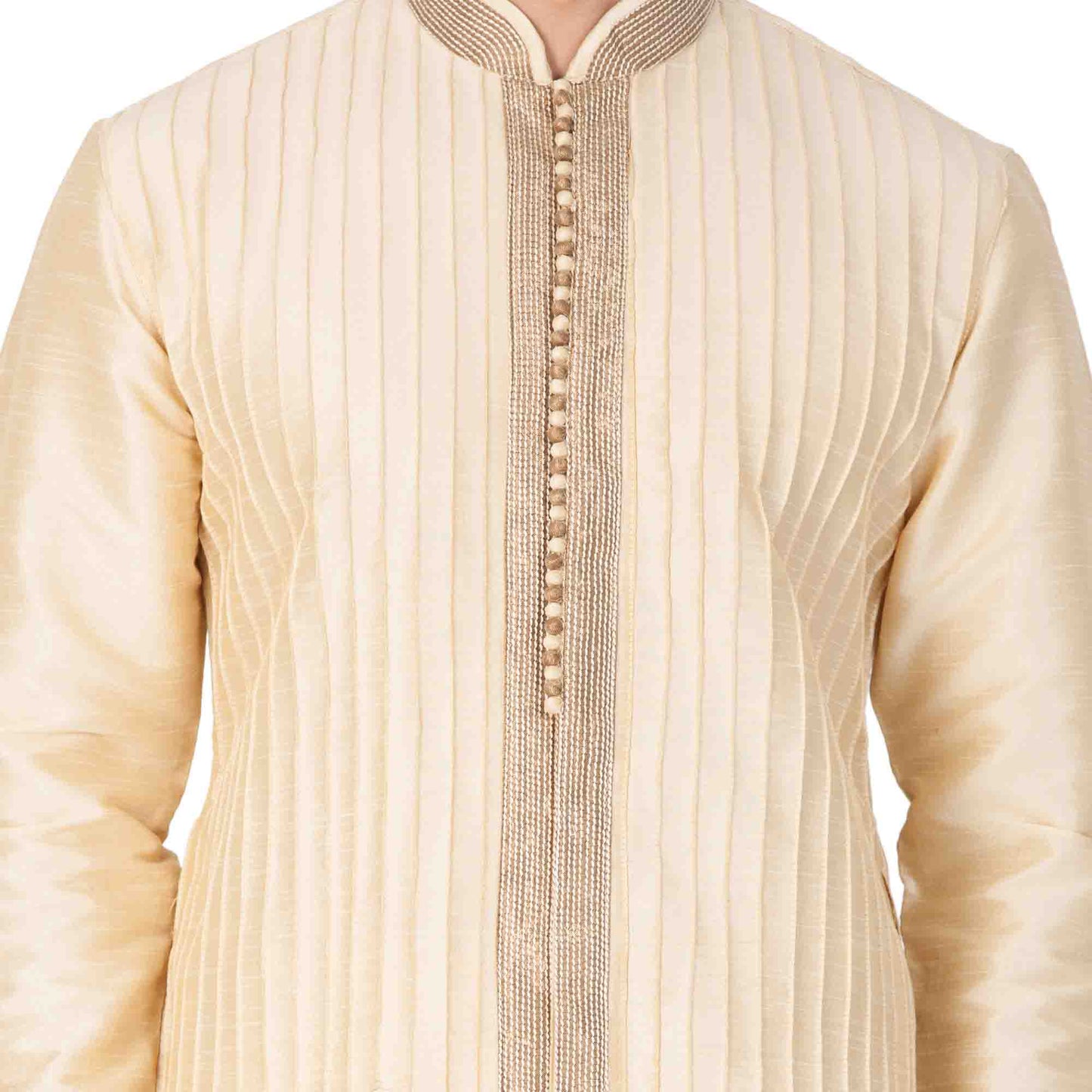 Vastramay Men's Gold Cotton Silk Blend Kurta