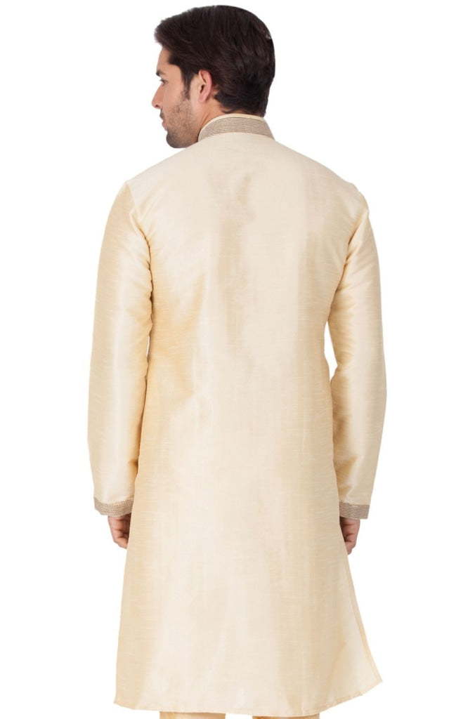 Vastramay Men's Gold Cotton Silk Blend Kurta