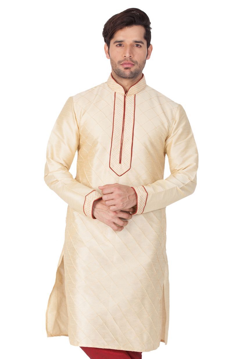 Vastramay Men's Gold Silk Blend Kurta