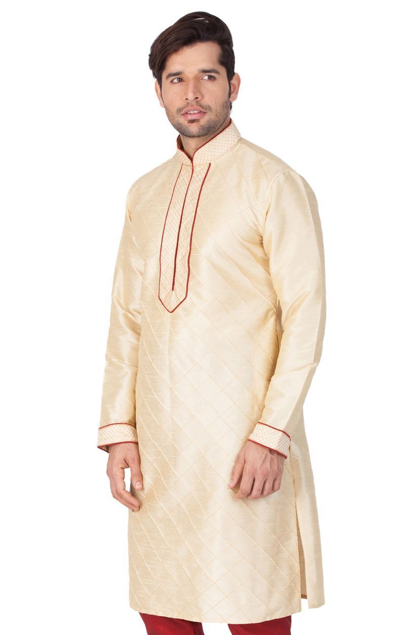 Vastramay Men's Gold Silk Blend Kurta