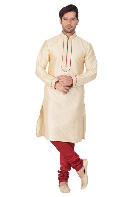 Vastramay Men's Gold Silk Blend Kurta