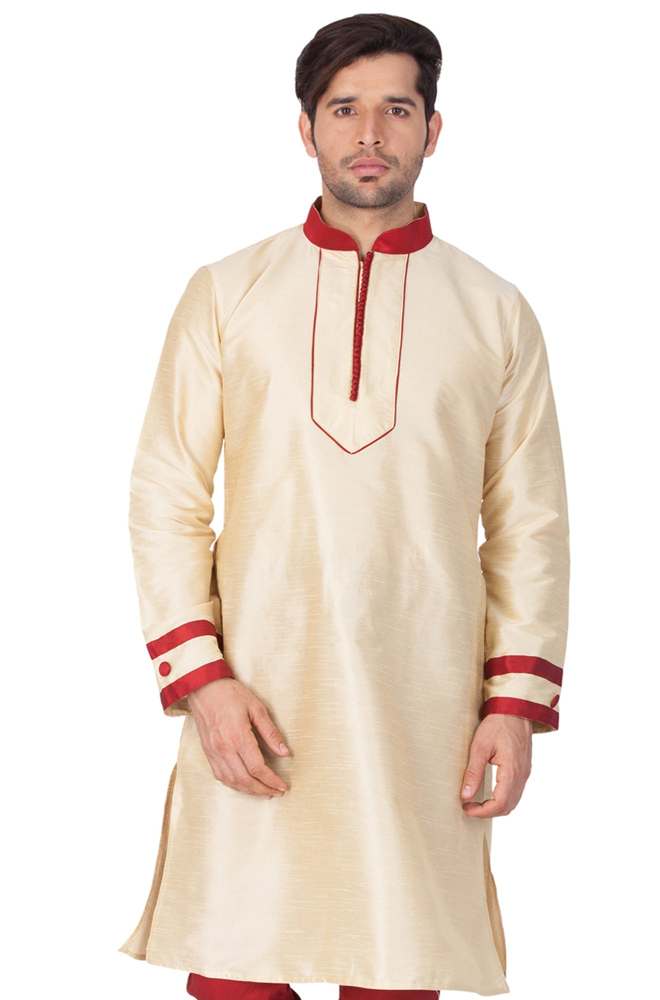 Vastramay Men's Gold Silk Blend Kurta