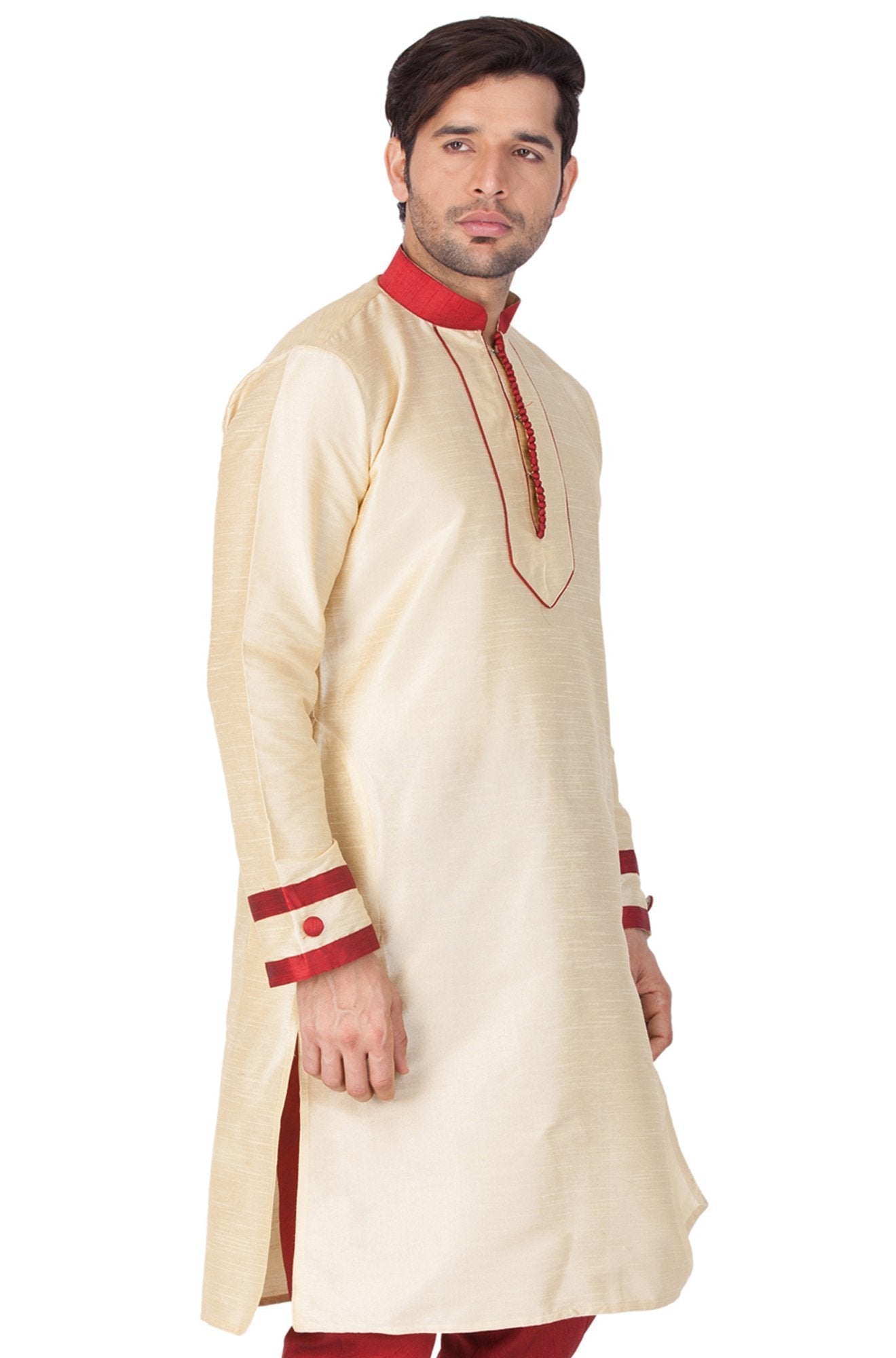 Vastramay Men's Gold Silk Blend Kurta