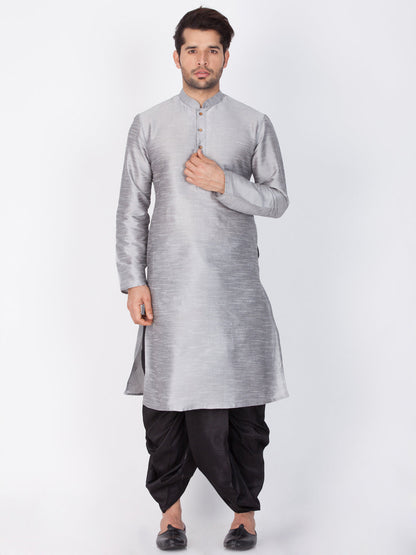 Vastramay Vastramay Men's Grey Cotton Silk Blend Kurta and Dhoti Pant Set