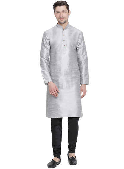 Vastramay Vastramay Men's Grey Cotton Silk Blend Kurta and Pyjama Set