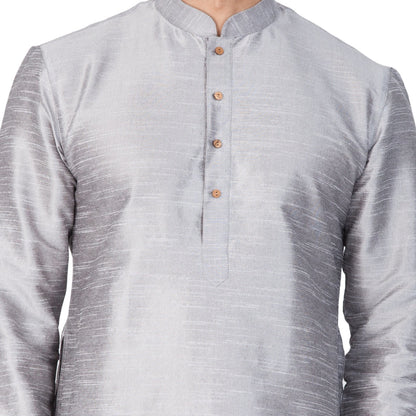 Vastramay Men's Grey Cotton Silk Blend Kurta and Pyjama Set