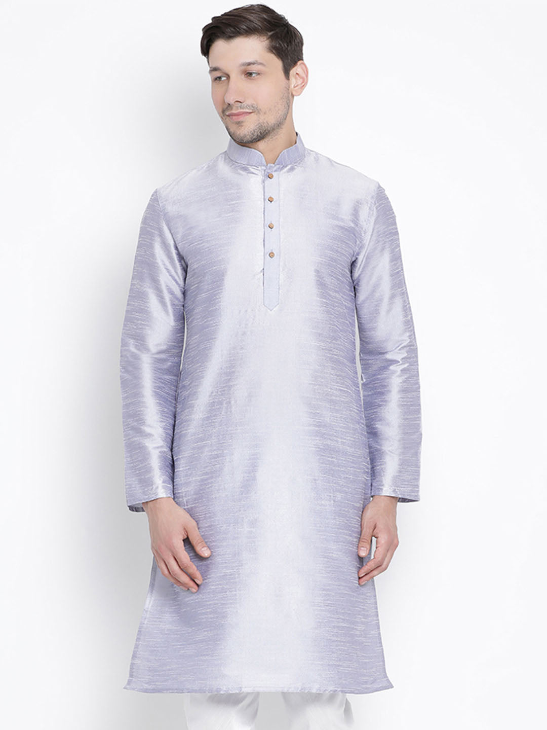 Vastramay Men's Light Blue Cotton Silk Blend Kurta