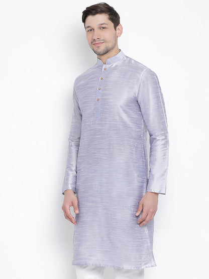 Vastramay Men's Light Blue Cotton Silk Blend Kurta