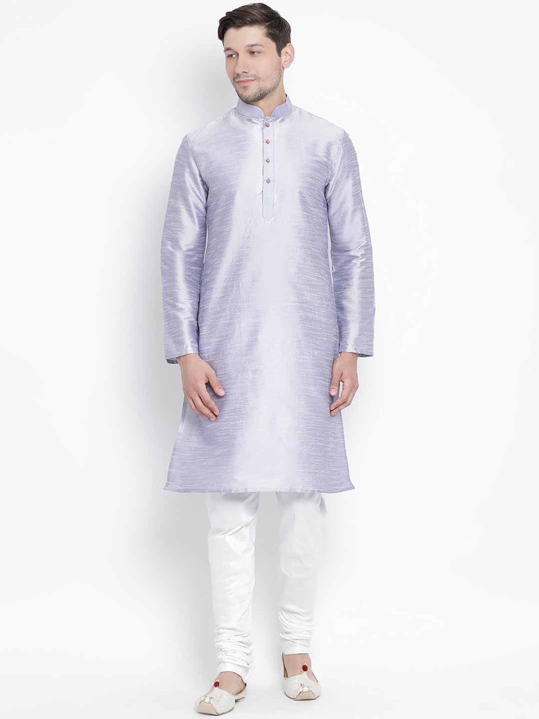 Vastramay Men's Light Blue Cotton Silk Blend Kurta