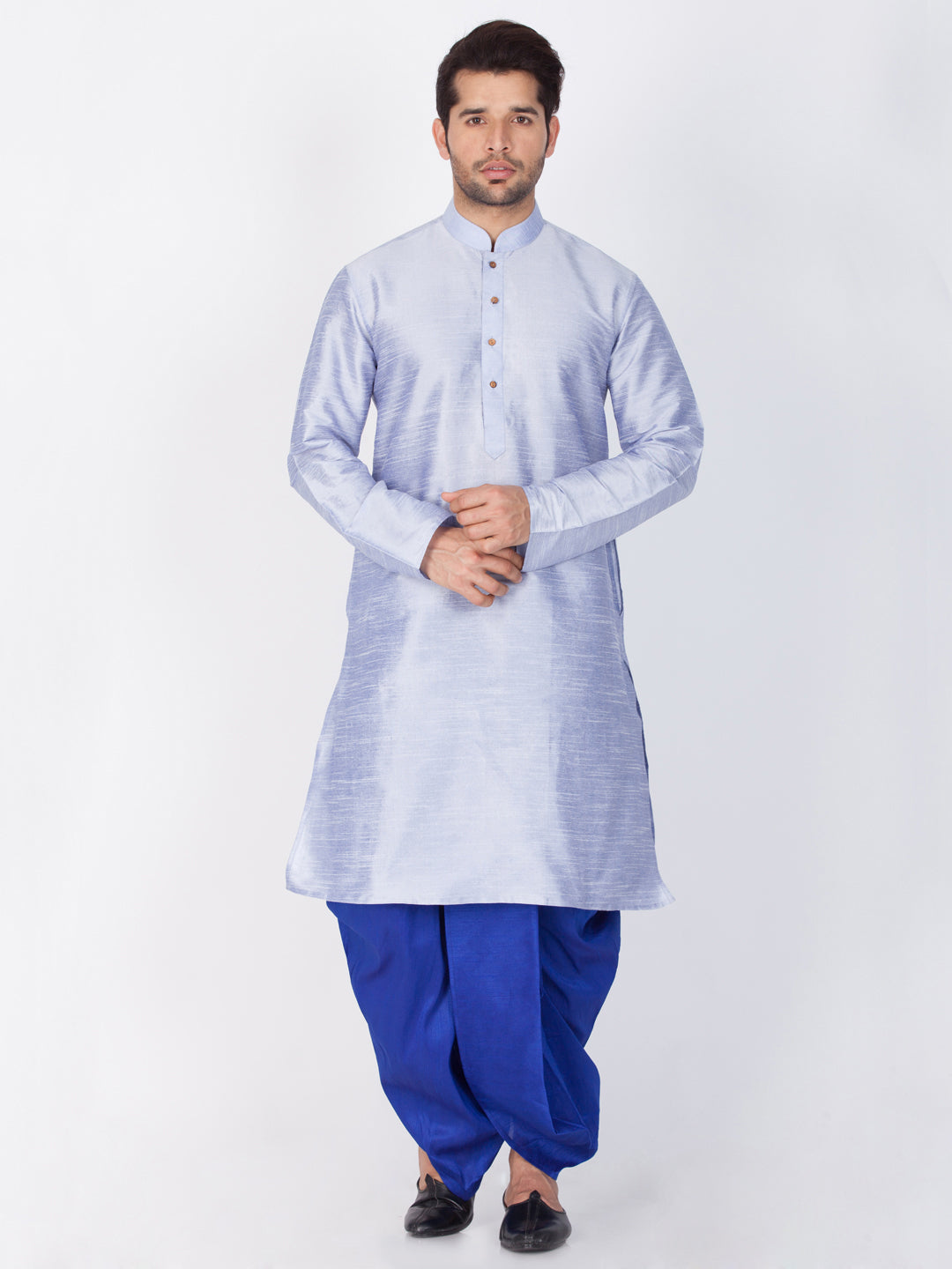 Vastramay Vastramay Men's Light Blue Cotton Silk Blend Kurta and Dhoti Pant Set