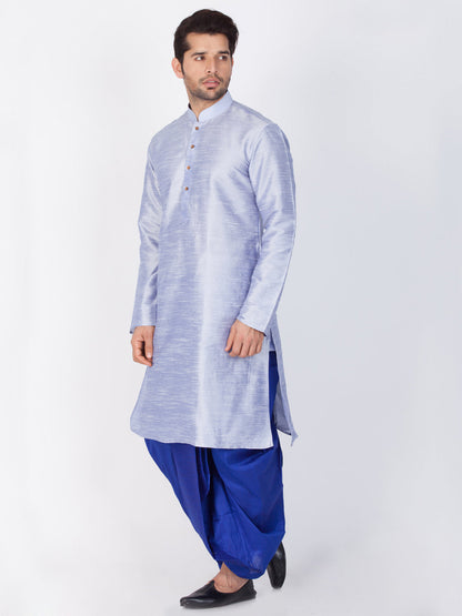 Vastramay Men's Light Blue Cotton Silk Blend Kurta and Dhoti Pant Set