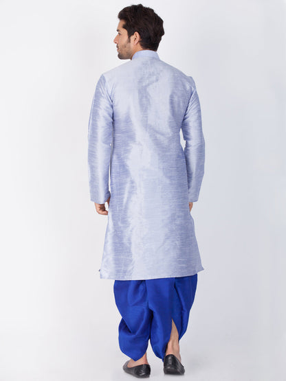 Vastramay Men's Light Blue Cotton Silk Blend Kurta and Dhoti Pant Set