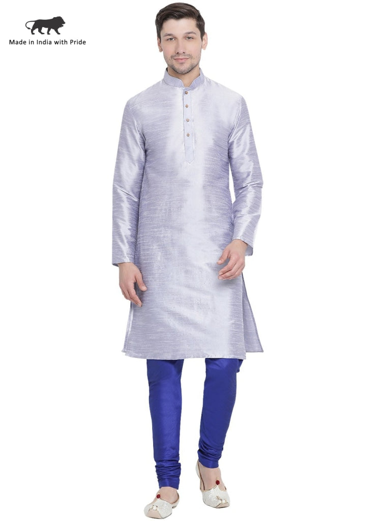 Vastramay Vastramay Men's Light Blue Cotton Silk Blend Kurta and Pyjama Set