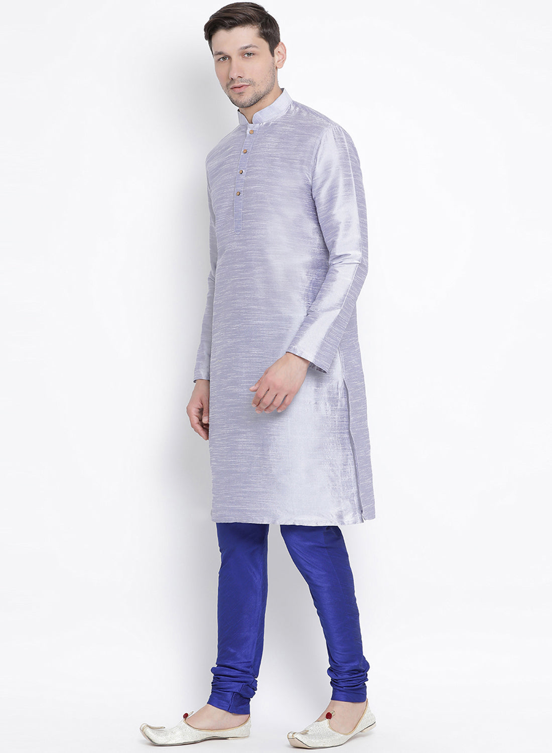 Vastramay Men's Light Blue Cotton Silk Blend Kurta and Pyjama Set