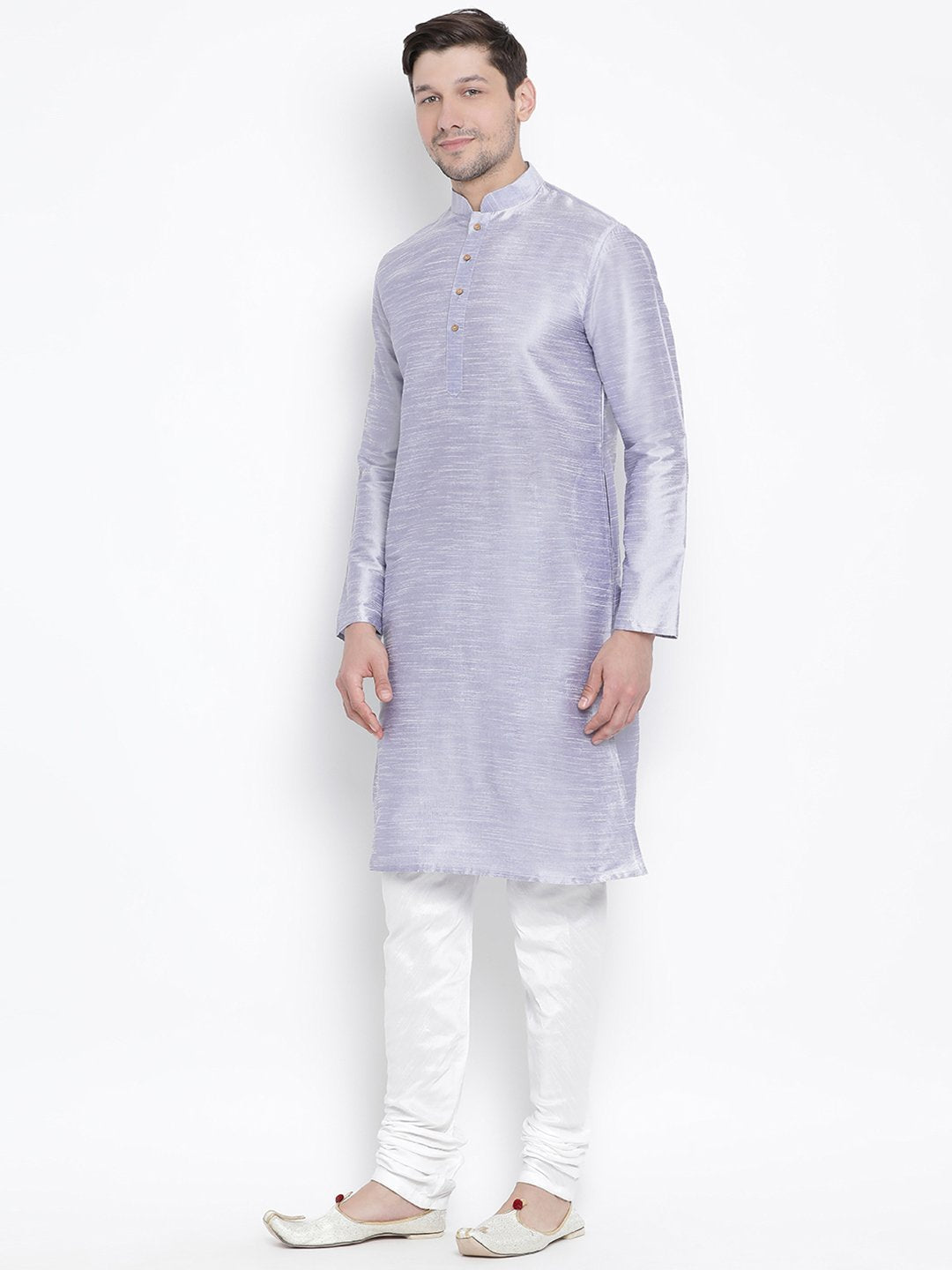 Vastramay Men's Light Blue Cotton Silk Blend Kurta and Pyjama Set