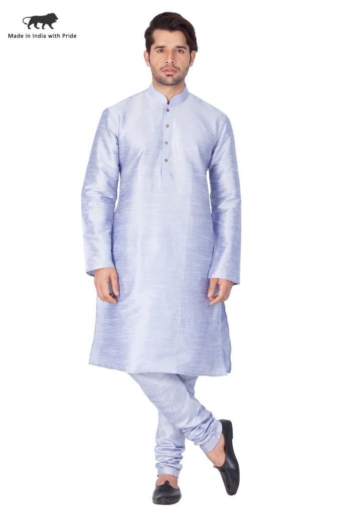 Vastramay Vastramay Men's Light Blue Cotton Silk Blend Kurta and Pyjama Set