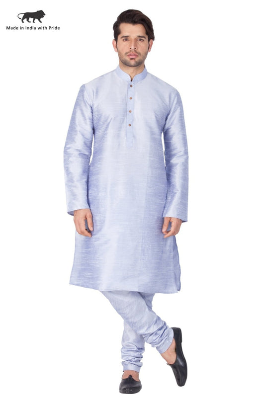 Vastramay Vastramay Men's Light Blue Cotton Silk Blend Kurta and Pyjama Set