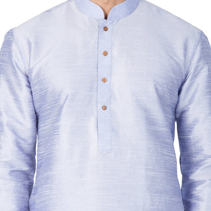 Vastramay Men's Light Blue Cotton Silk Blend Kurta and Pyjama Set