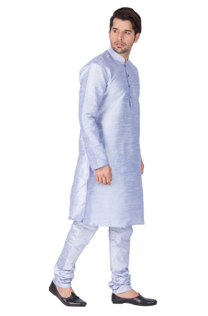 Vastramay Men's Light Blue Cotton Silk Blend Kurta and Pyjama Set