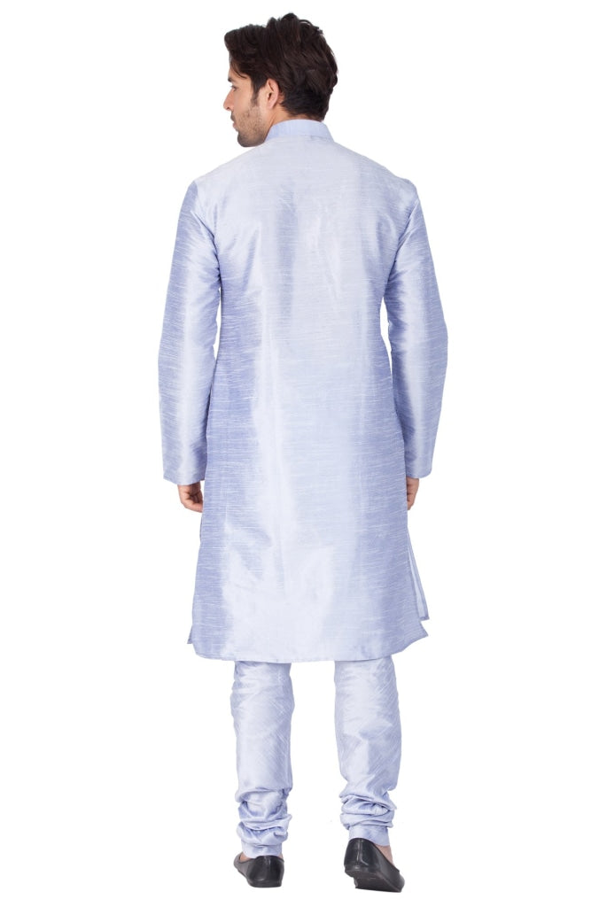 Vastramay Men's Light Blue Cotton Silk Blend Kurta and Pyjama Set