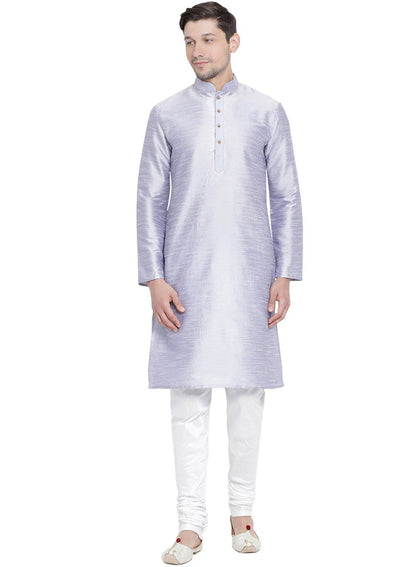 Vastramay Vastramay Men's Light Blue Cotton Silk Blend Kurta and Pyjama Set