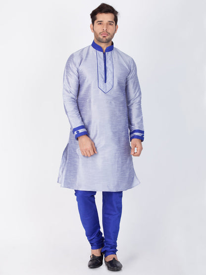 Vastramay Men's Light Blue Cotton Silk Blend Kurta and Pyjama Set