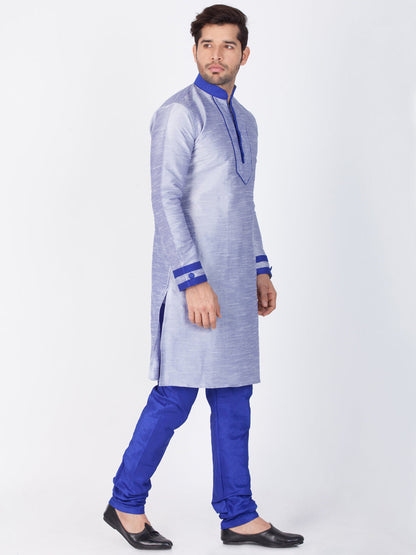 Vastramay Men's Light Blue Cotton Silk Blend Kurta and Pyjama Set