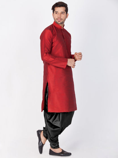 Vastramay Vastramay Men's Maroon Cotton Silk Blend Kurta and Dhoti Pant Set