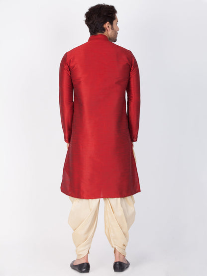 Vastramay Men's Maroon Cotton Silk Blend Kurta and Dhoti Pant Set