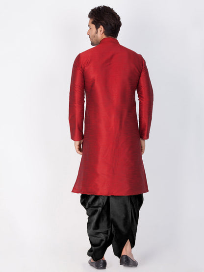 Vastramay Men's Maroon Cotton Silk Blend Kurta and Dhoti Pant Set