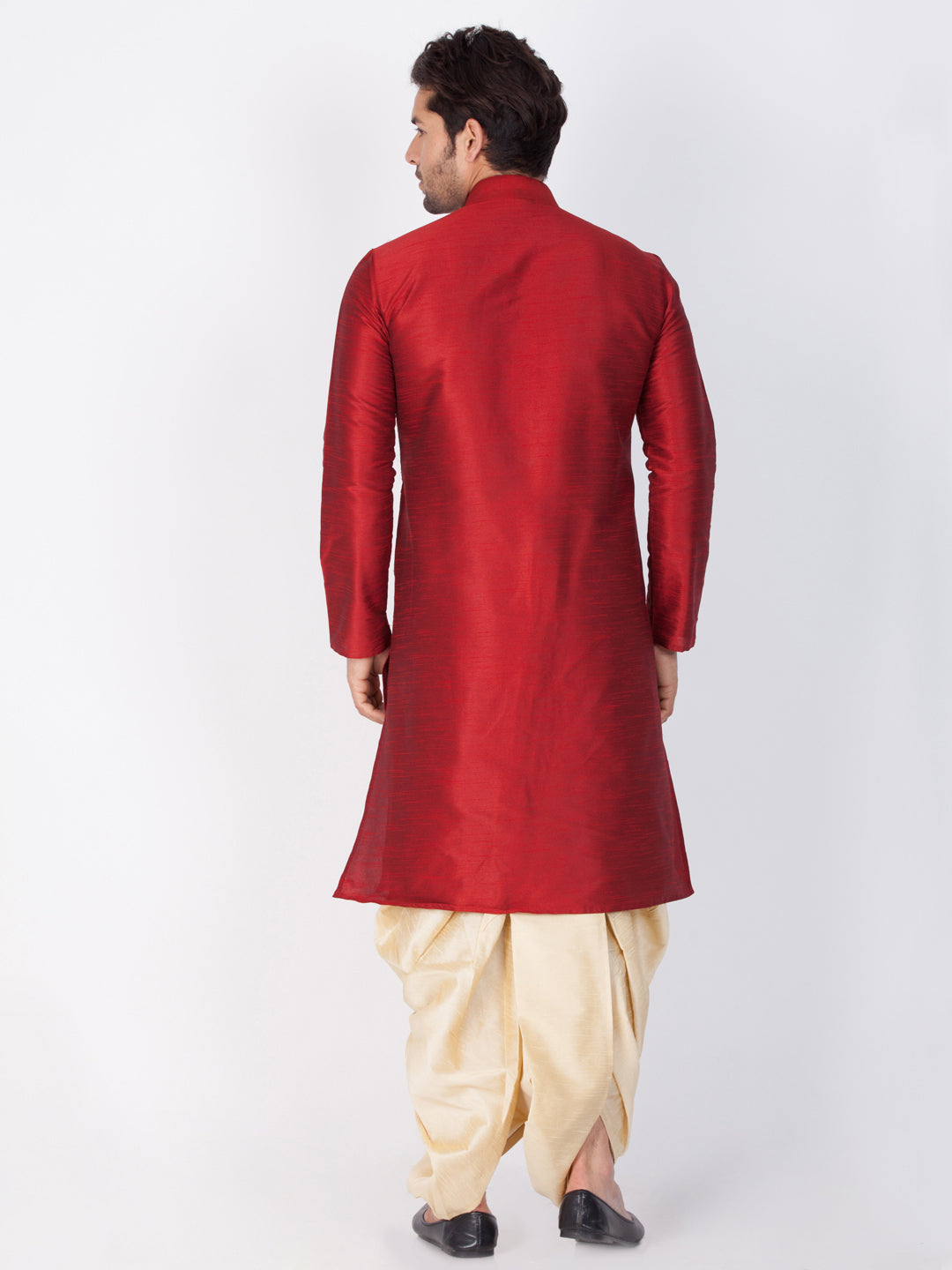 Vastramay Men's Maroon Cotton Silk Blend Kurta and Dhoti Pant Set