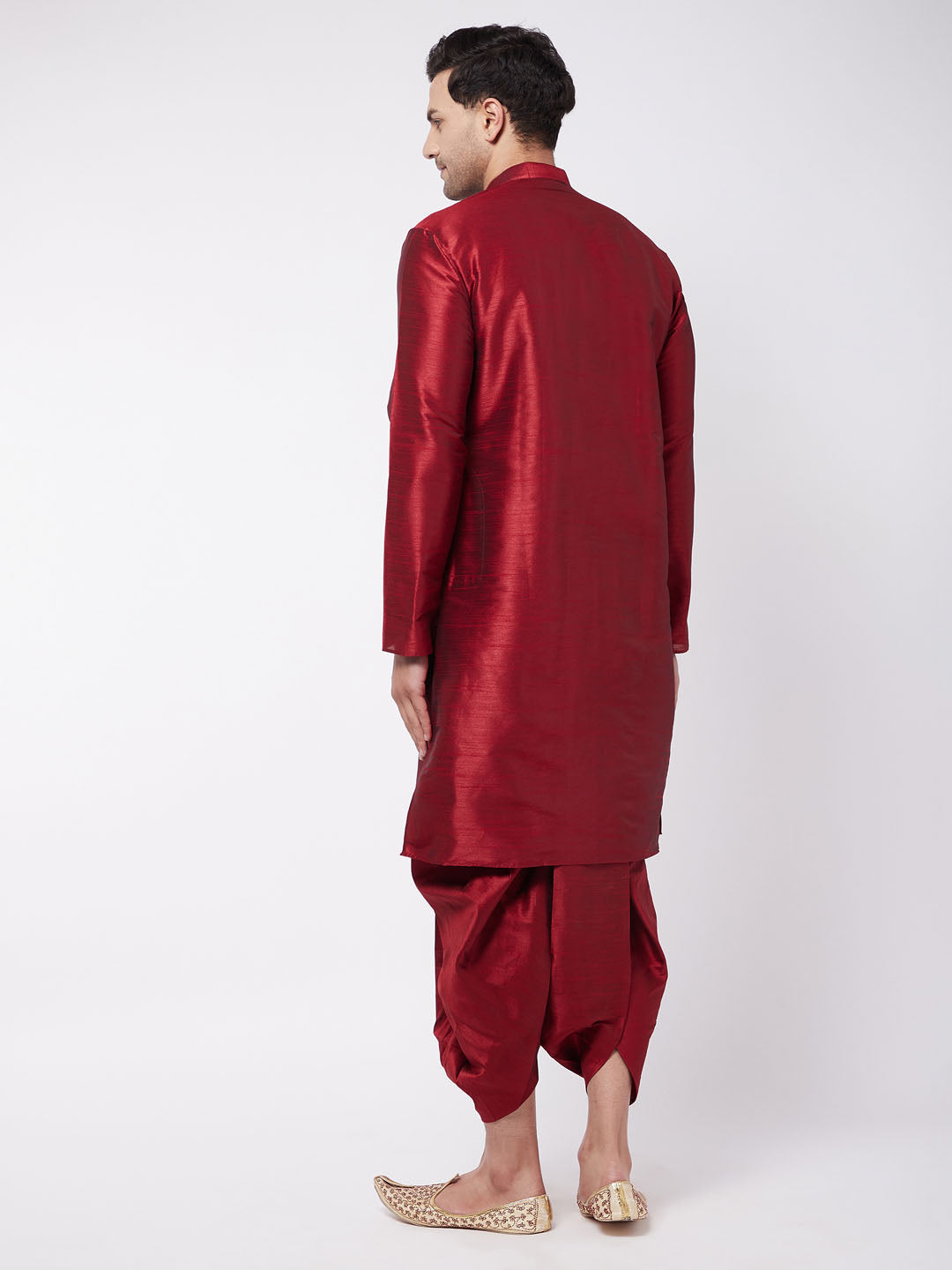 Vastramay Men's Maroon Silk Blend Kurta And Dhoti Set