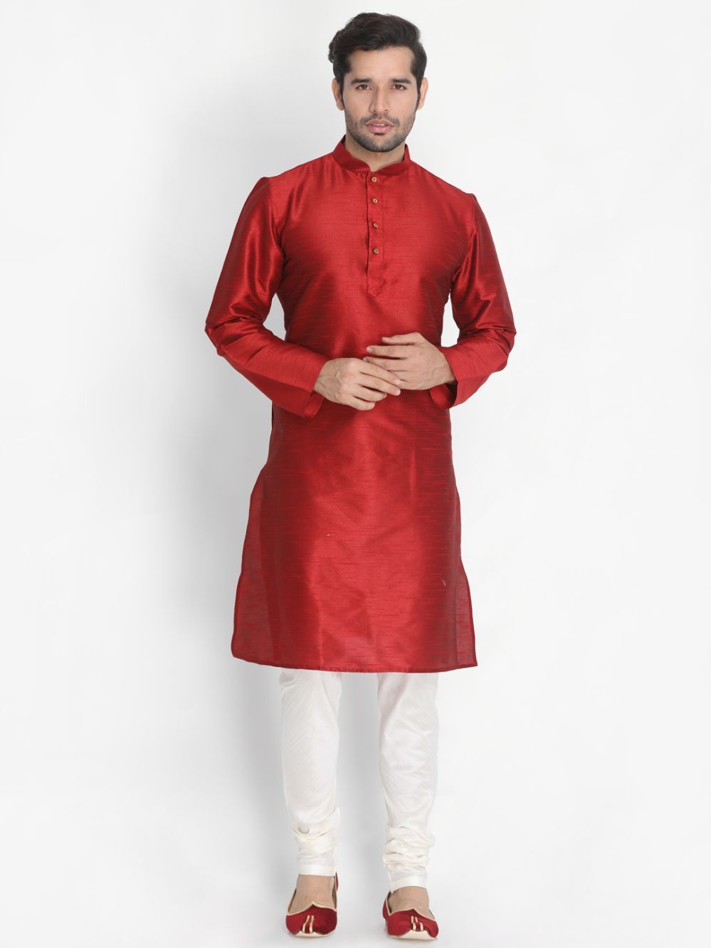 Vastramay Vastramay Men's Maroon Cotton Silk Blend Kurta and Pyjama Set