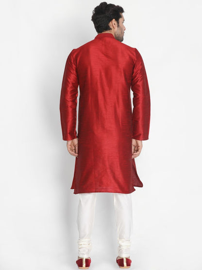 Vastramay Men's Maroon Cotton Silk Blend Kurta and Pyjama Set