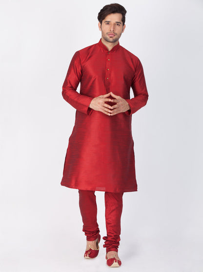 Vastramay Vastramay Men's Maroon Cotton Silk Blend Kurta and Pyjama Set