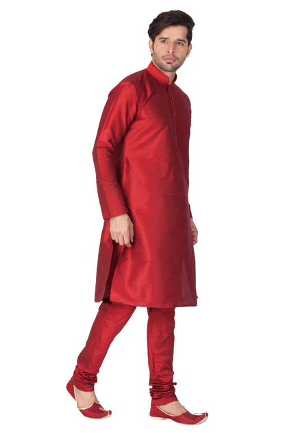 Vastramay Men's Maroon Cotton Silk Blend Kurta and Pyjama Set