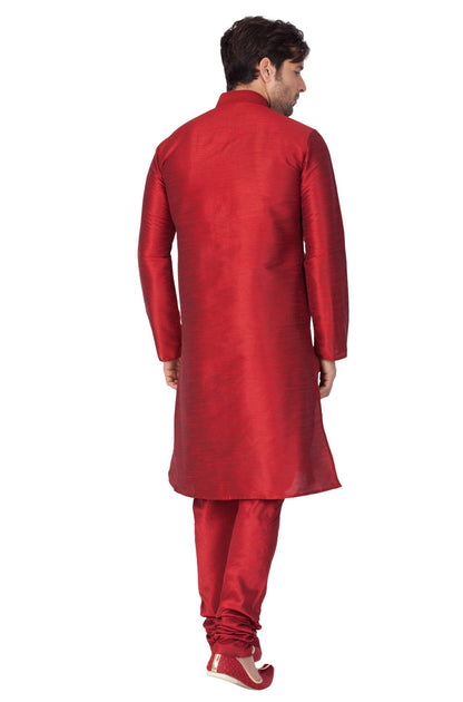 Vastramay Men's Maroon Cotton Silk Blend Kurta and Pyjama Set