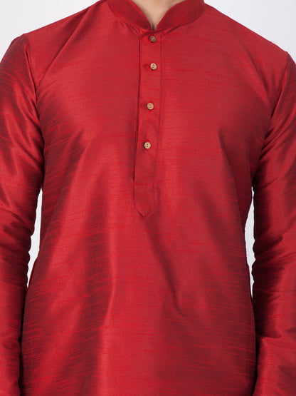 Vastramay Men's Maroon Cotton Silk Blend Kurta, Pyjama & Dupatta Set