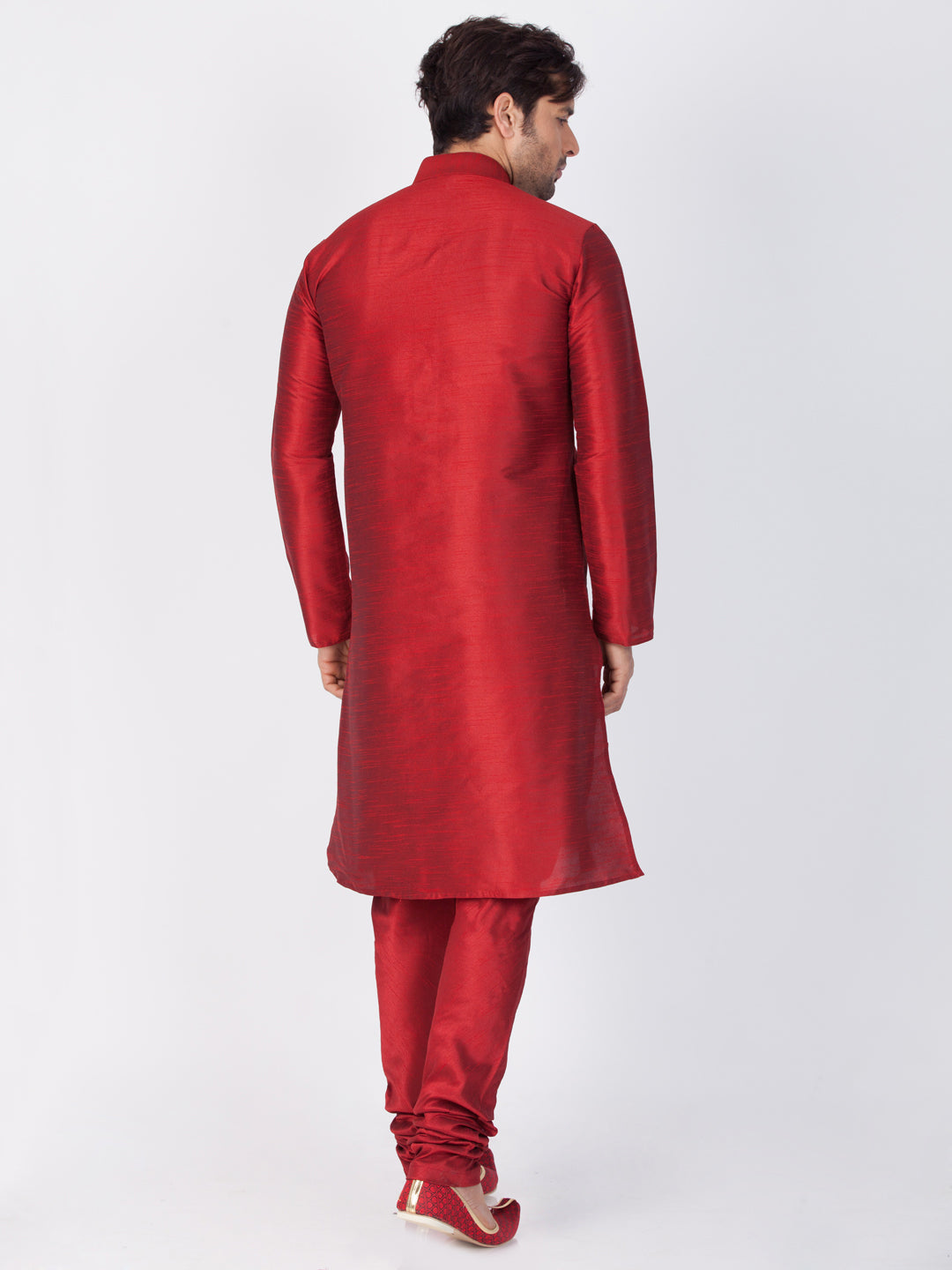 Vastramay Men's Maroon Cotton Silk Blend Kurta, Pyjama & Dupatta Set