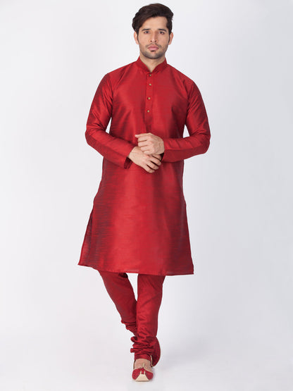 Vastramay Silk Blend Maroon Baap Beta Kurta Pyjama Set