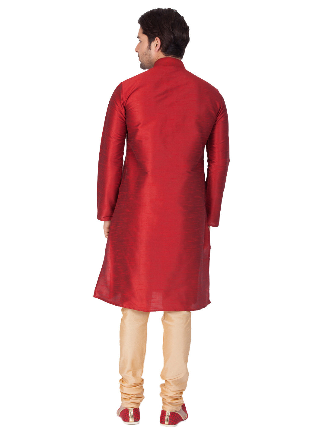 Vastramay Men's Maroon Cotton Silk Blend Kurta and Pyjama Set