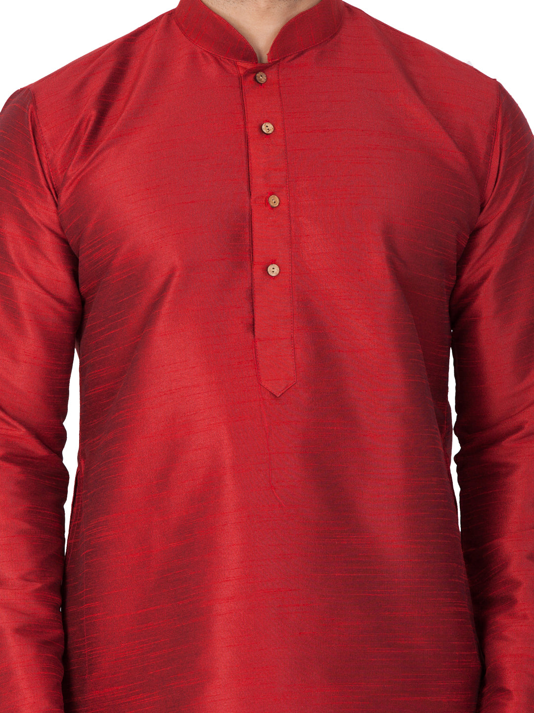 Vastramay Men's Maroon Cotton Silk Blend Kurta and Pyjama Set