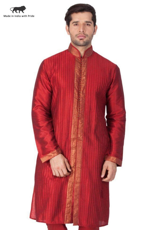 Vastramay Men's Maroon Cotton Silk Blend Kurta